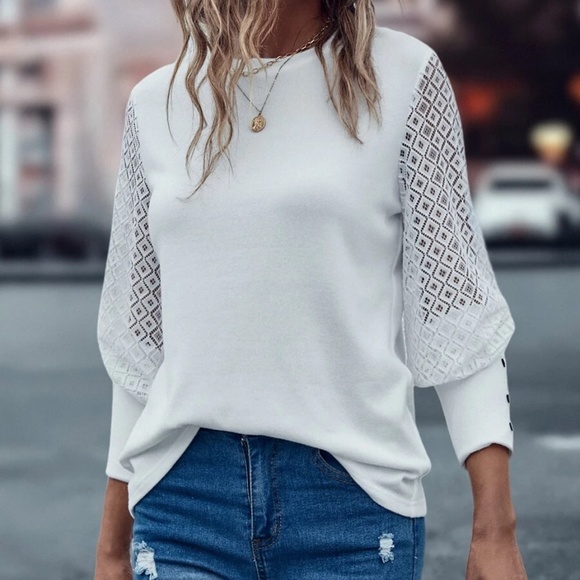 #23 Sheer Sleeve Button Detail Top - Picture 1 of 6